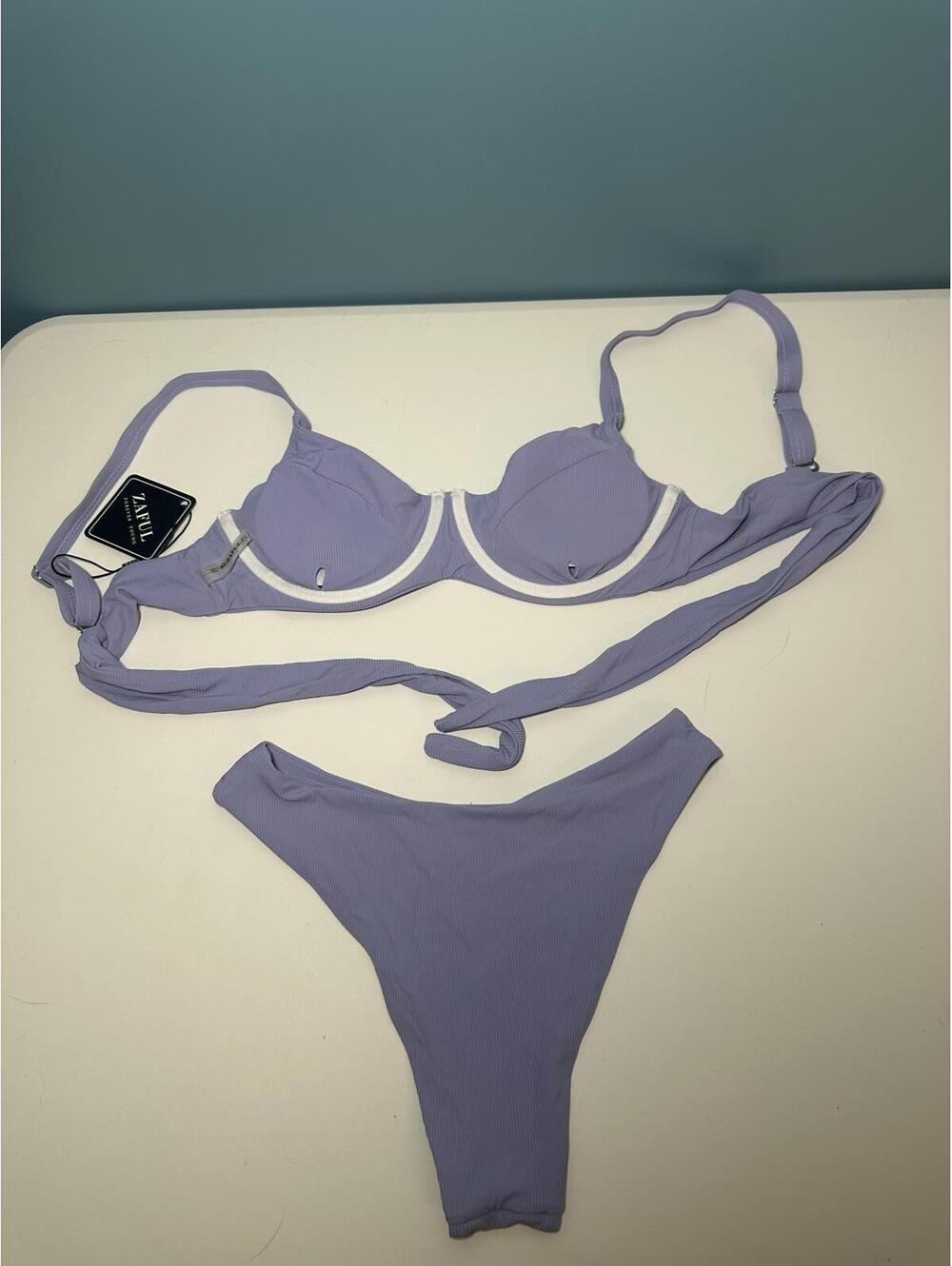 Zaful Lavender Ribbed Two-Piece Bikini Set - Picture 4 of 6
